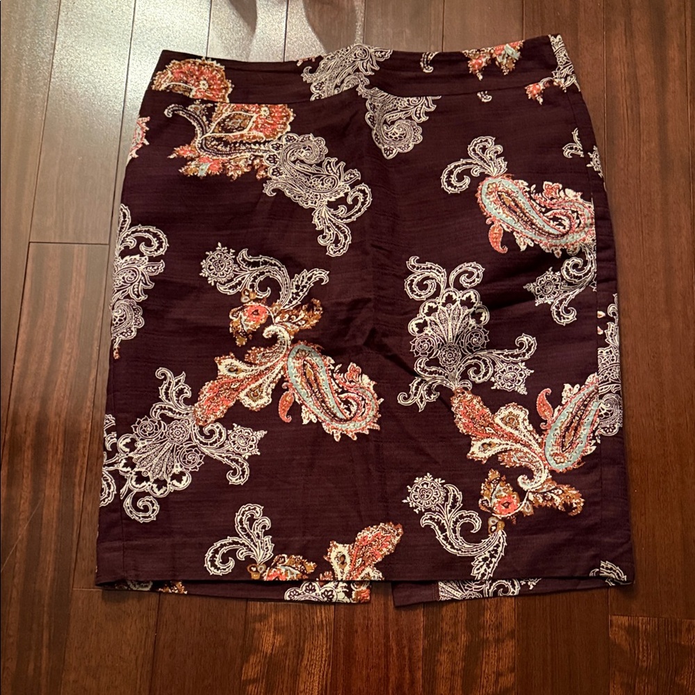 Ann Taylor Burgundy Paisley Pencil Skirt